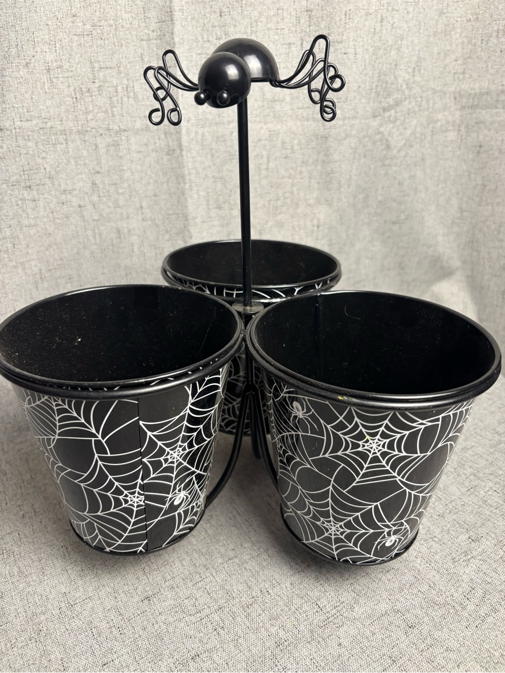 Black Spiderweb Tripod Planter Set with Decorative Spider Accent